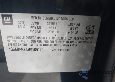 2017 Cadillac Ats Standard из США, поврежденный, VIN 1G6AG5RX4H0189120